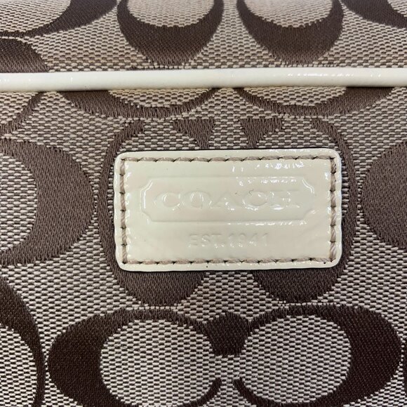 COACH Signature Cosmetics Toiletries Travel Bag Brown & Khaki Canvas & Leather - Picture 2 of 13